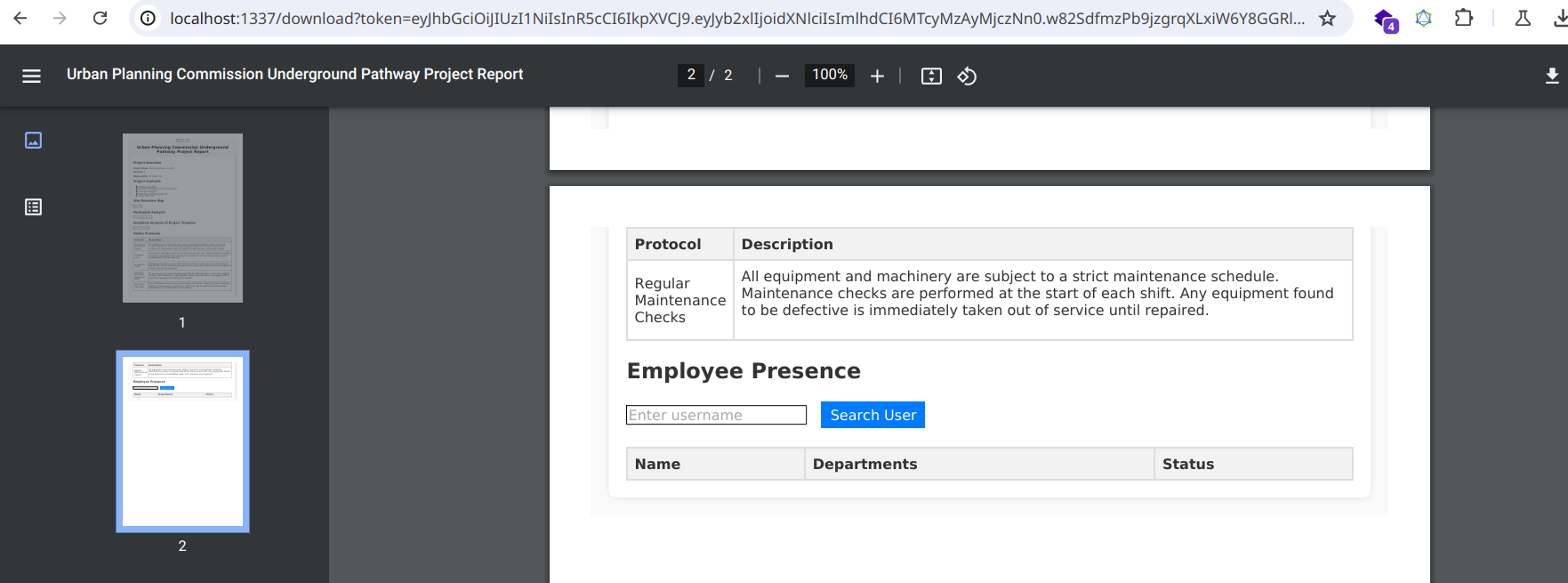 PDF con el contenido del panel de administración