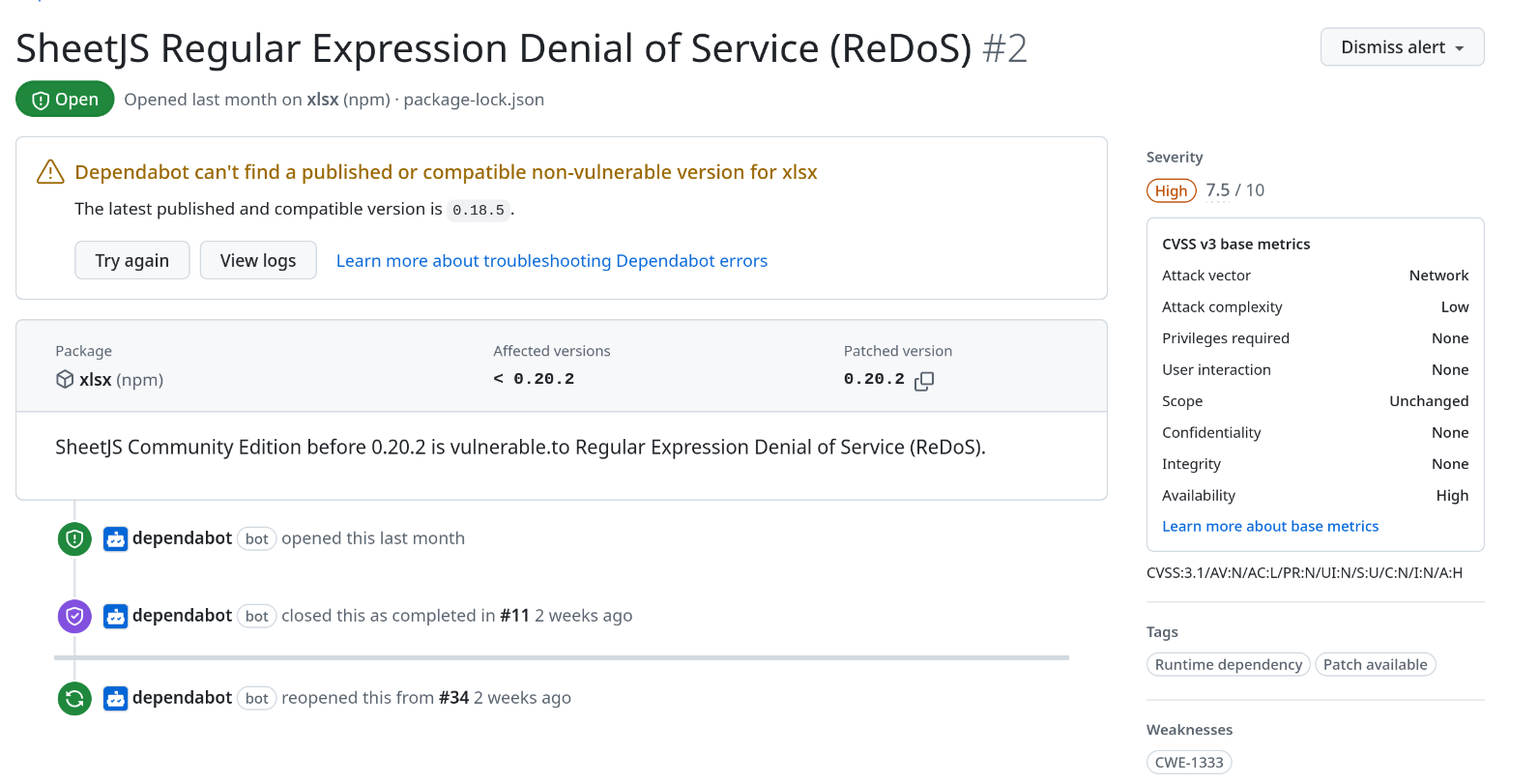 Dependabot Alert Message